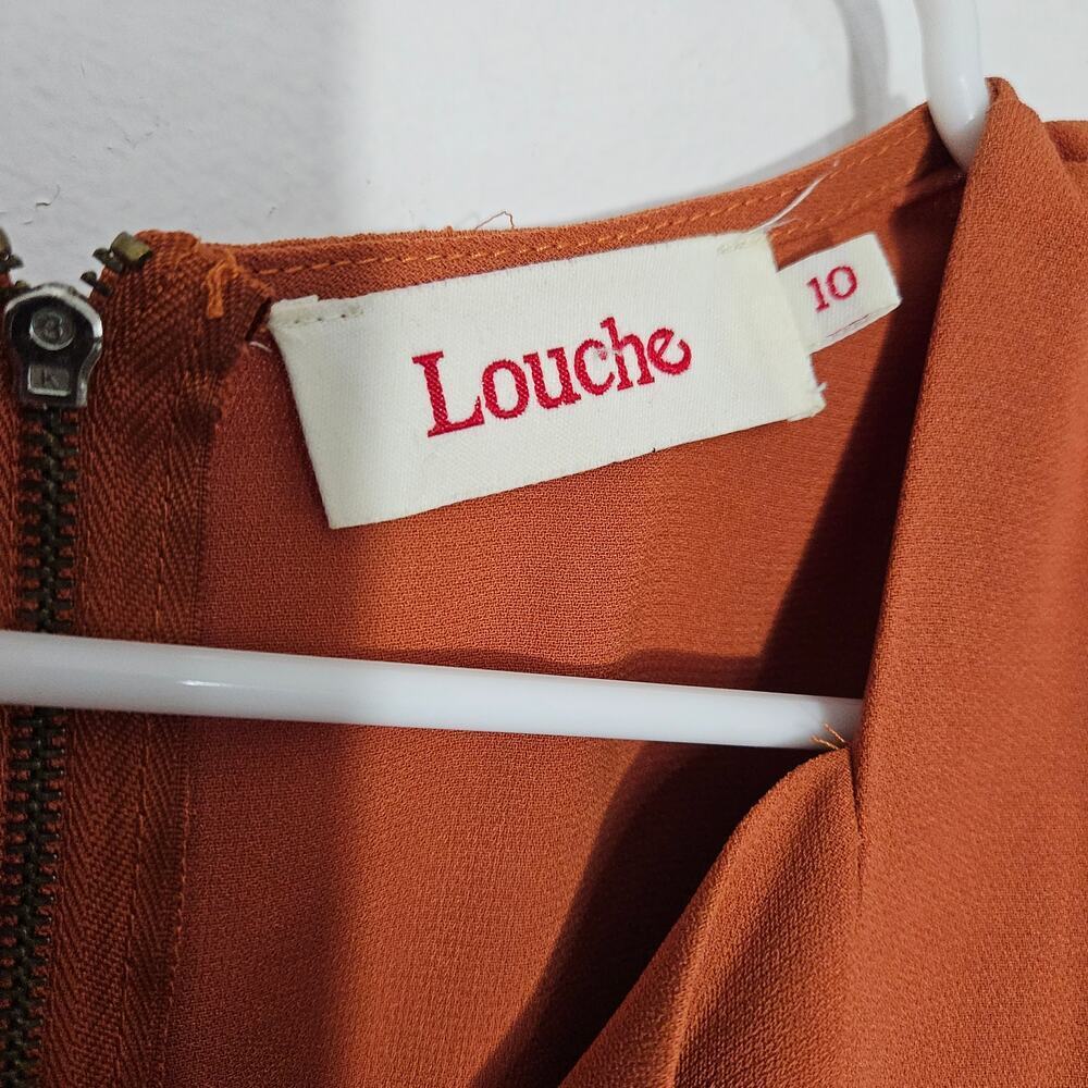 Anthropologie Louche Cowl Neck Pleated Orange Dress Sz 10 Medium 70s Vibes - Picture 6 of 6